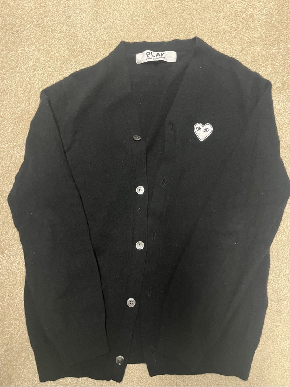 Comme des Garcons PLAY Black Cardigan with White Heart Patch - Men